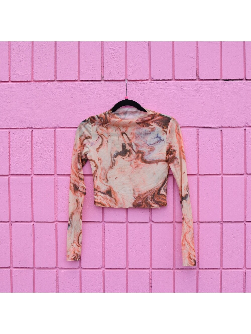 #161 S Blush Mark Apricot Marble Swirl Mesh Crop Top